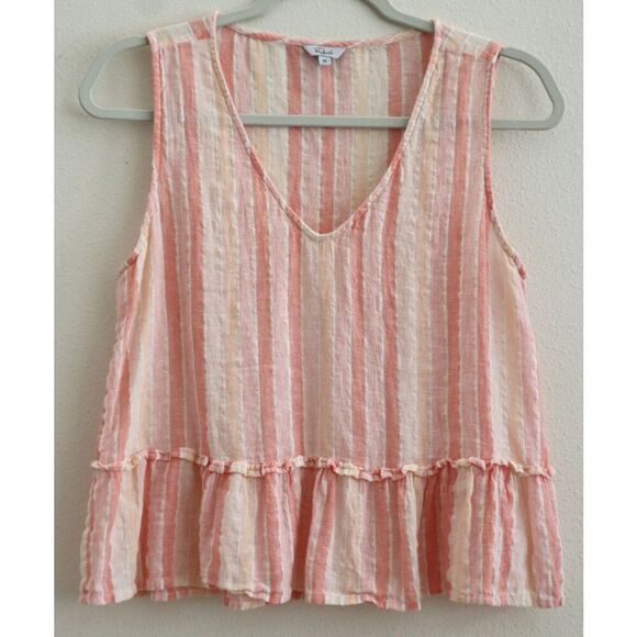 RAILS Women's Sz XS Mira Apricot Stripe Linen Blend Sleeveless Peplum Top - Picture 1 of 7